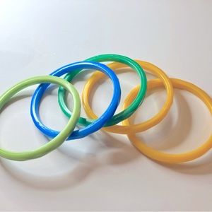 Just for fun, acrylic, bracelets in four colors.